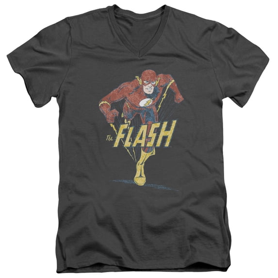 DC Comics Flash Desaturated Flash S/S Adult V-Neck T-Shirt Charcoal