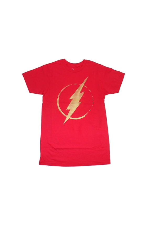 DC Comics Flash Distressed Yellow Paint Logo Men's T-Shirt Red Short Sleeve