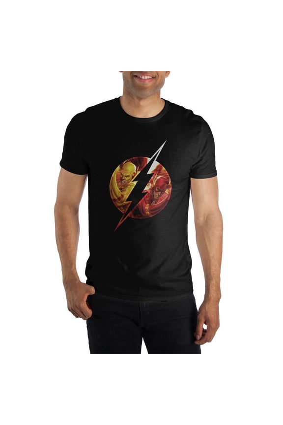DC Comics Flash Family Logo Specialty Soft Hand Print Men's Black Tee T-Shirt Shirt-XS