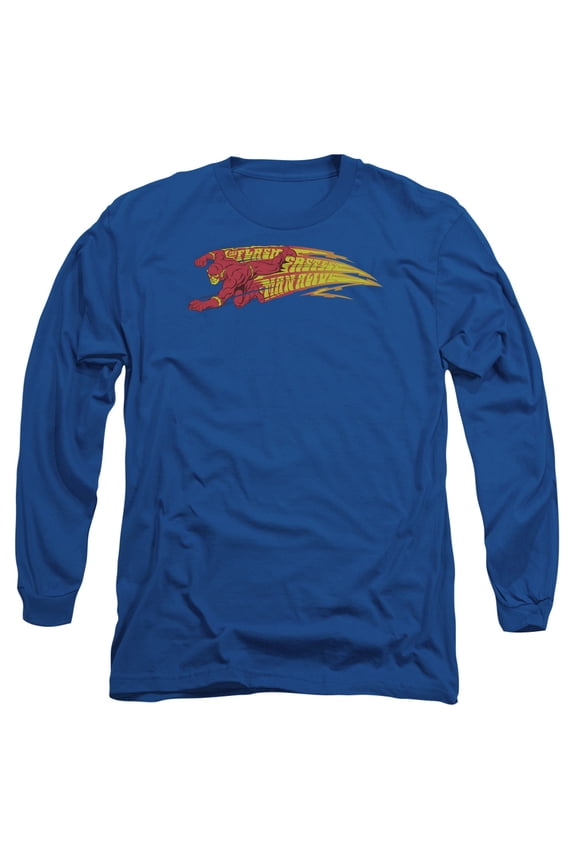 DC Comics Flash Fastest Man Alive Long Sleeve Adult 18/1 T-Shirt Royal Blue