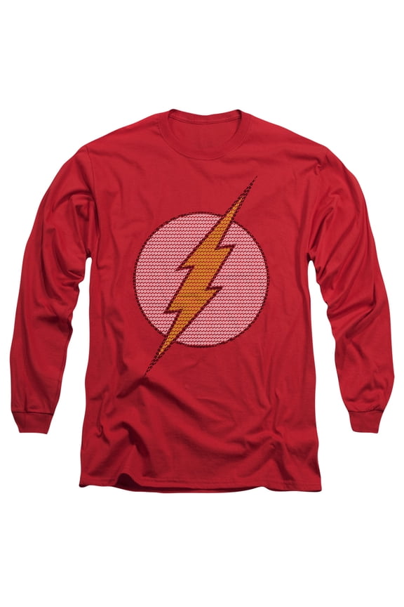 DC Comics Flash Flash Little Logos Long Sleeve Adult 18/1 T-Shirt Red