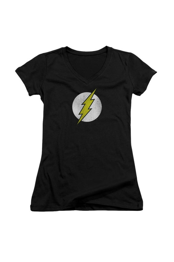 DC Comics Flash Flash Logo Distressed Junior Women's V-Neck T-Shirt Black