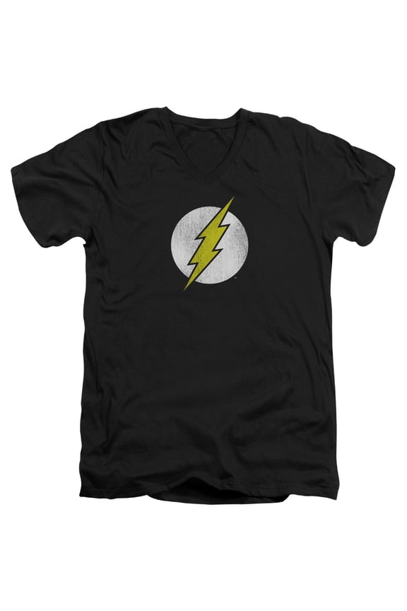 DC Comics Flash Flash Logo Distressed S/S Adult V-Neck T-Shirt Black