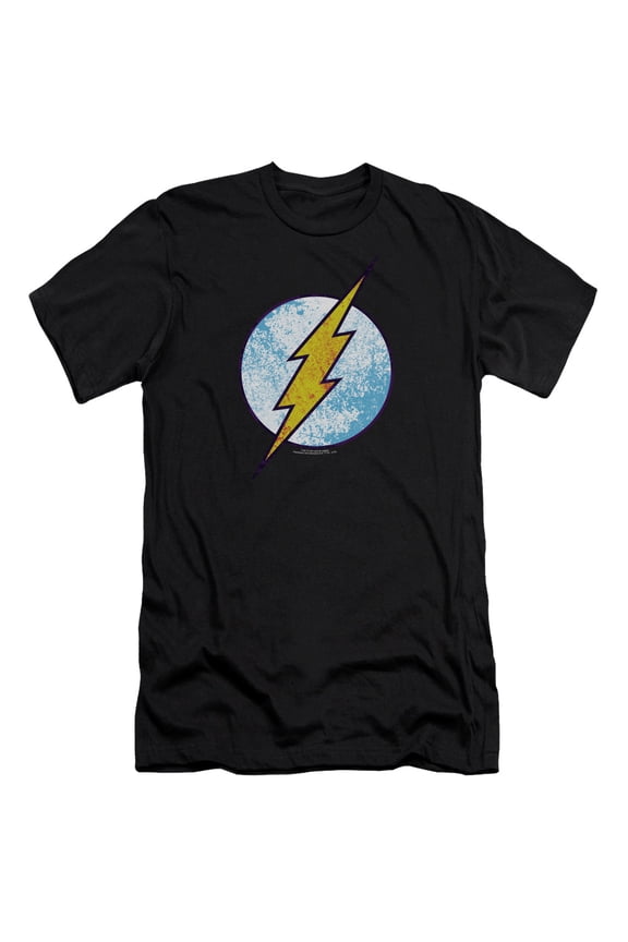 DC Comics Flash Flash Neon Distress Logo Premium Canvas Adult Slim Fit 30/1 T-Shirt Black
