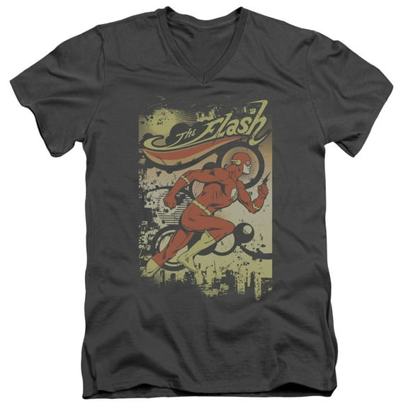 DC Comics Flash Just Passing Through S/S Adult V-Neck T-Shirt Charcoal
