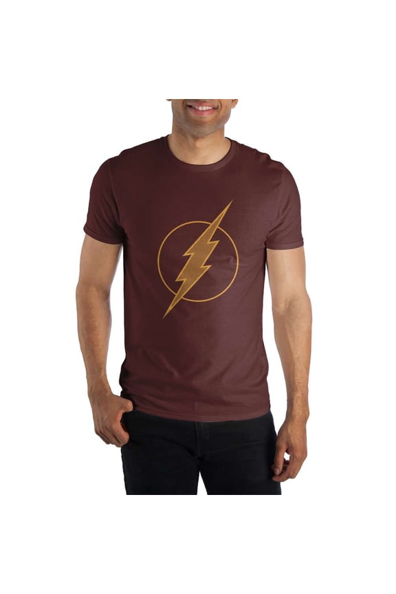 DC Comics Flash Logo Men's Red Tee T-Shirt Shirt - Scarlet Speedster Justice League Member-Medium