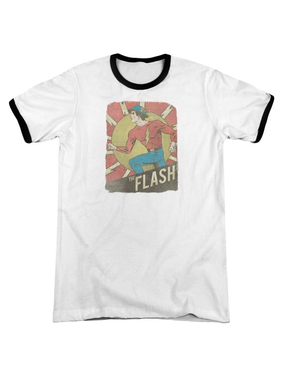 DC Comics Flash Tattered Poster Adult Ringer T-Shirt White/Black
