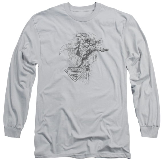DC Comics Flying Flex Long Sleeve Adult 18/1 T-Shirt Silver