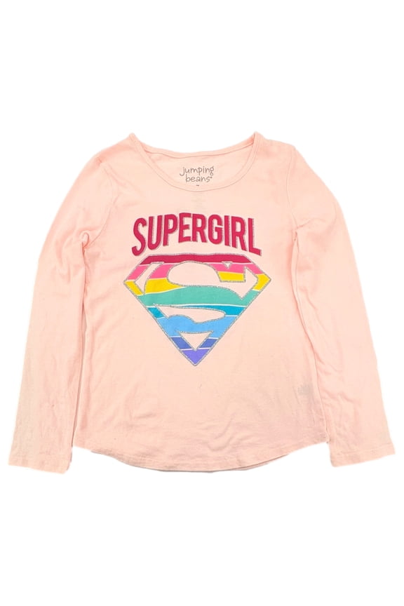 Girls Black Superman Logo Long Sleeve T-Shirt M (7-8)