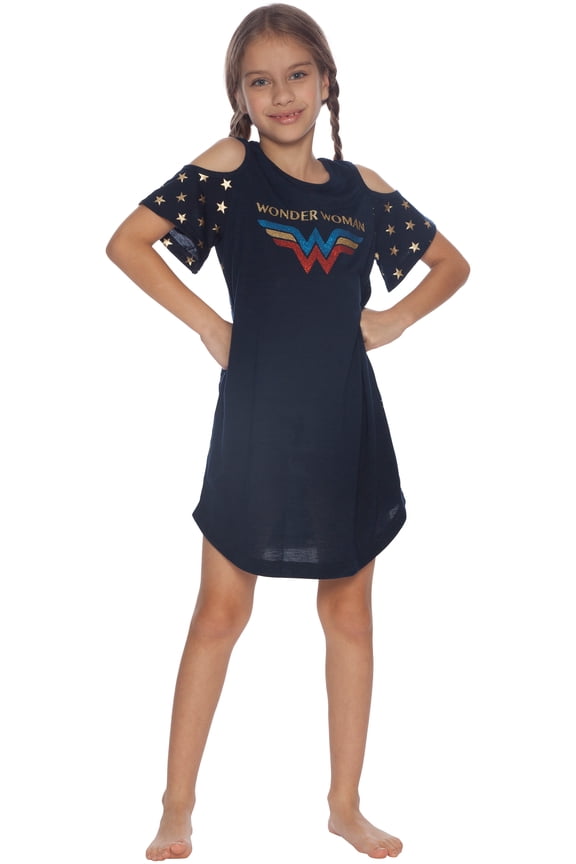 DC Comics Girls Little Wonder Woman Cold Shoulder Glitter Nightgown Pajama