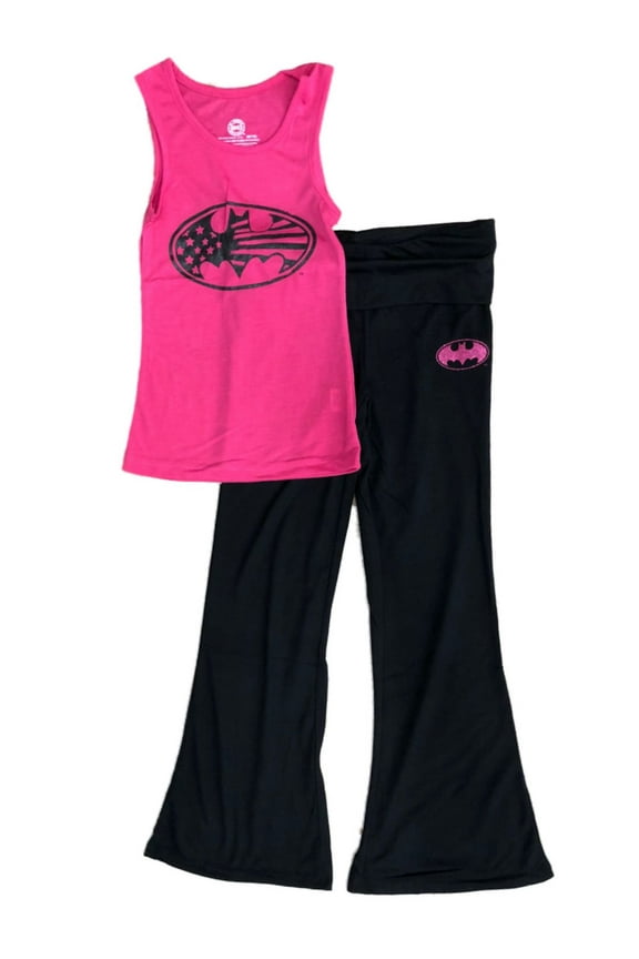 Girls Pink & Black Batman Pajamas Batgirl Yoga Pants Sleep Set M(7-8)