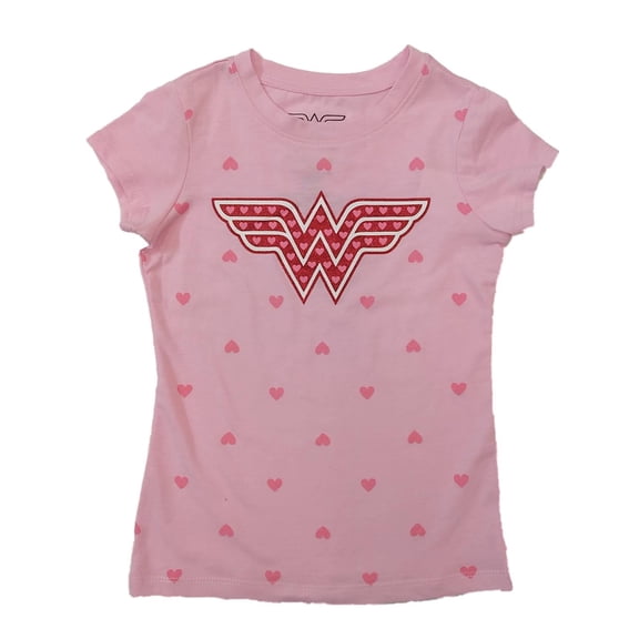 DC Comics Girls Pink Glitter Heart Wonder Woman Valentines Day Tee Shirt XS