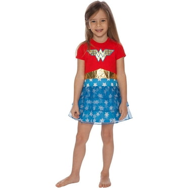 DC Comics Girls Toddler Wonder Woman Costume Logo Pajama Nightgown, Multi, 4T