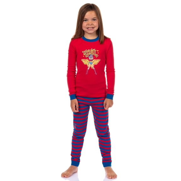 DC Comics Girls Wonder Woman Diana Prince Retro Character 2PC Tight-Fit Pajama Set For Kids Toddlers