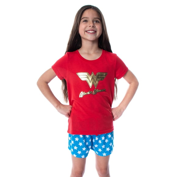 DC Comics Girls' Wonder Woman Gold Foil Logo Shirt and Shorts Pajama Set
