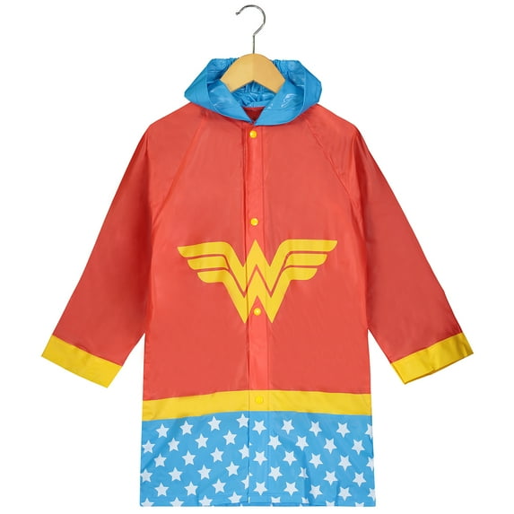 DC Comics Girls Wonder Woman Printed Waterproof Hooded Rain Slicker Size 2-3 Years