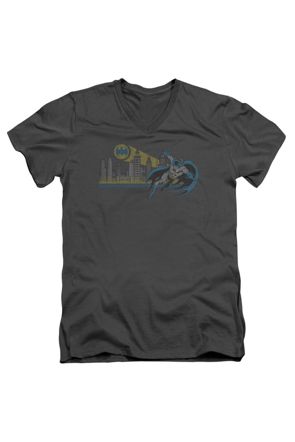 DC Comics Gotham Retro S/S Adult V-Neck T-Shirt Charcoal