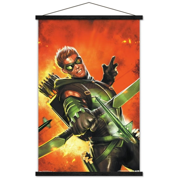 DC Comics - Green Arrow - Explosion Wall Poster with Wooden Magnetic Frame, 22.375" x 34"