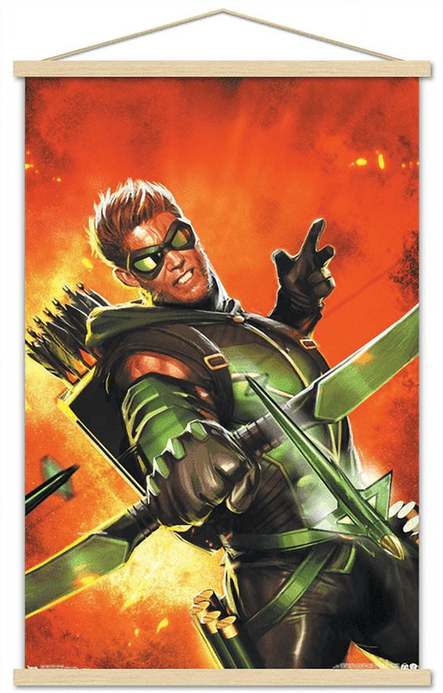 DC Comics - Green Arrow - Explosion Wall Poster with Wooden Magnetic Frame, 22.375" x 34"