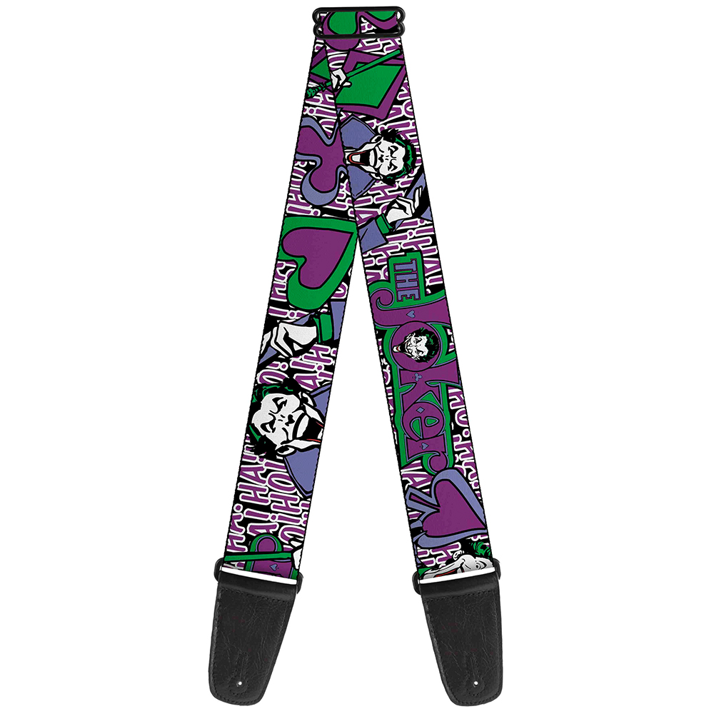 DC Comics Guitar Strap, Joker Face Logo Spades Black White Purple, 2 Inches Wide
