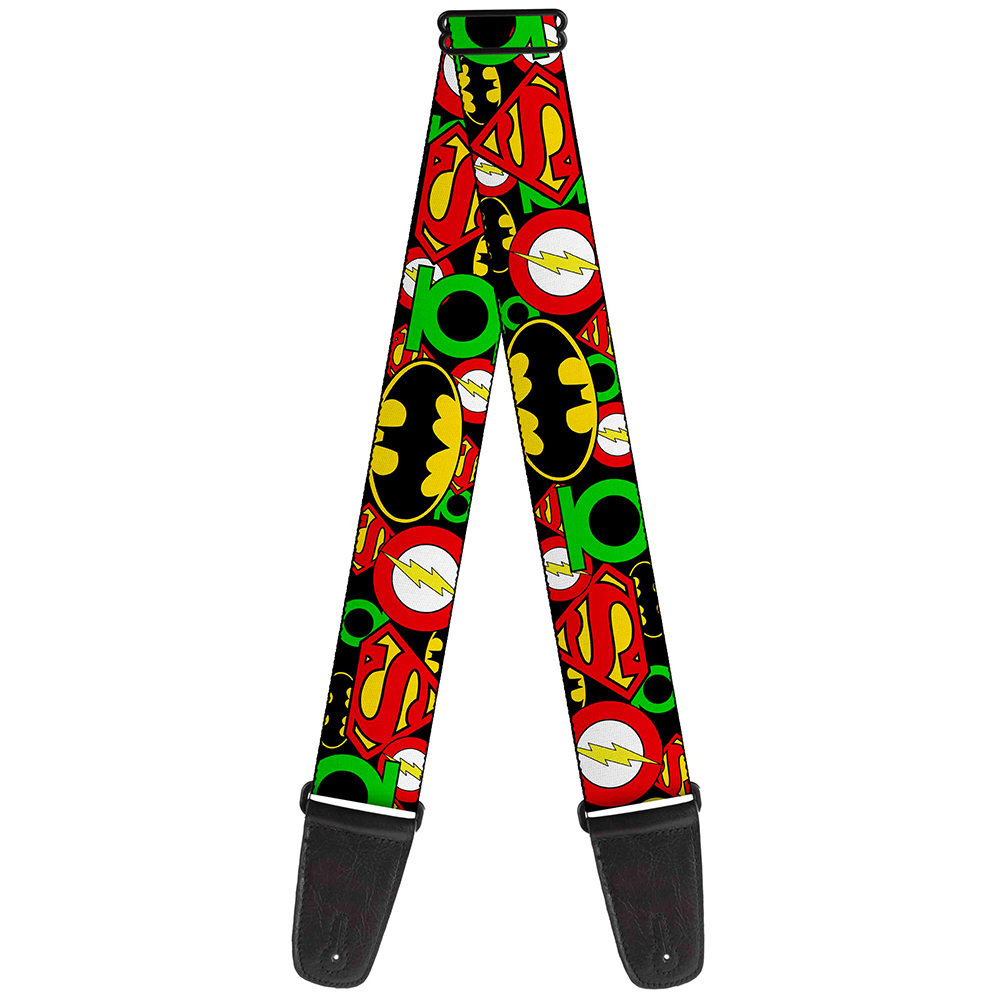 DC Comics Guitar Strap, Justice League Stacked Logos, 2 Inches Wide