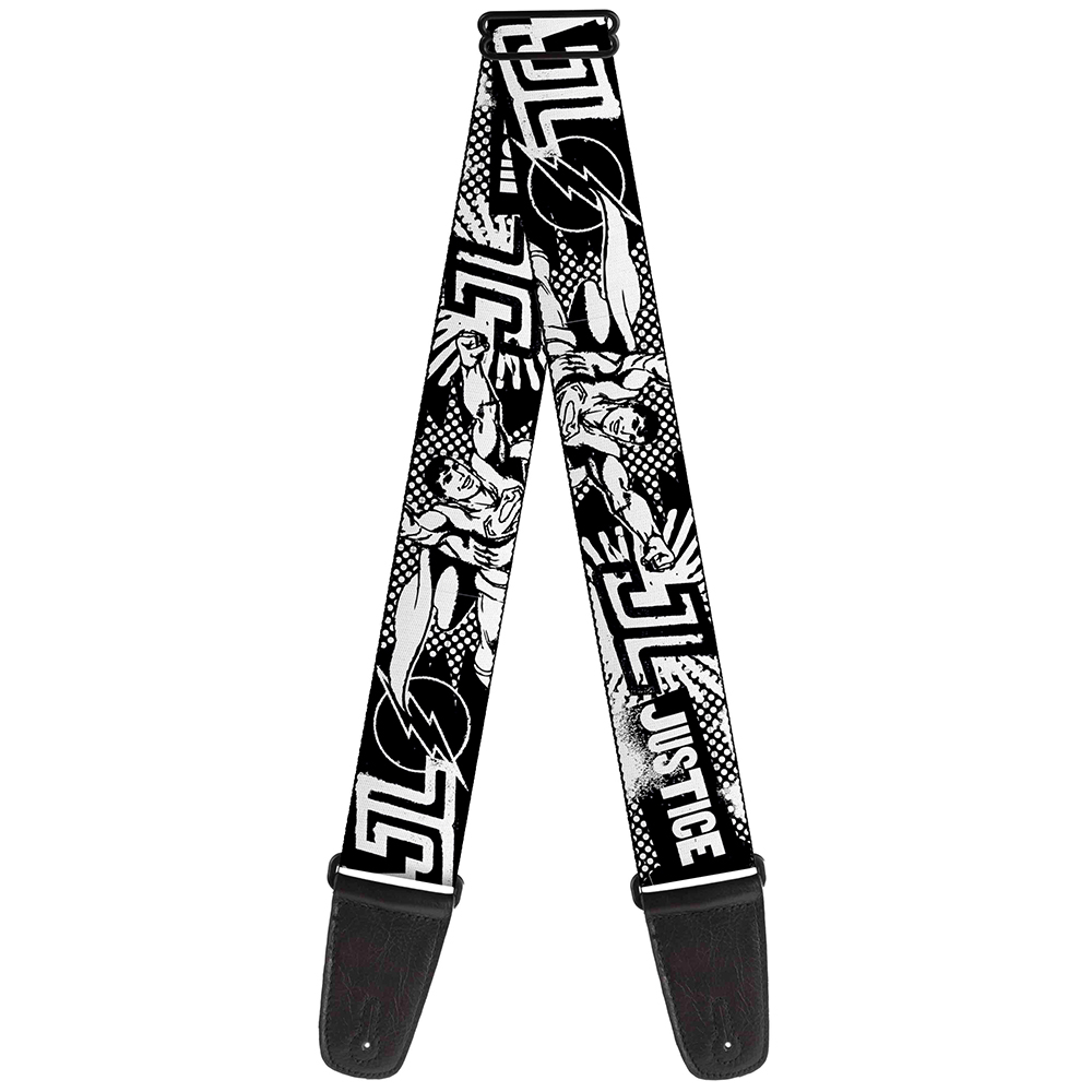 DC Comics Guitar Strap, Justice League Superheroes Retro Pop White Black, 2 Inches Wide