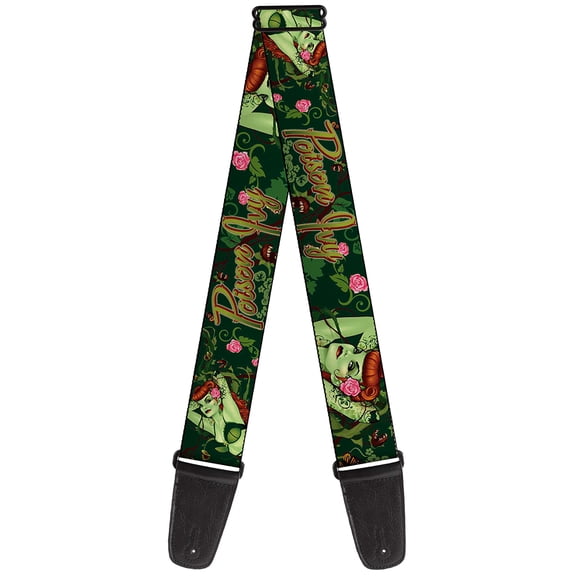 DC Comics Guitar Strap, Poison Ivy Bombshell Poses Greens Reds, 2 Inches Wide