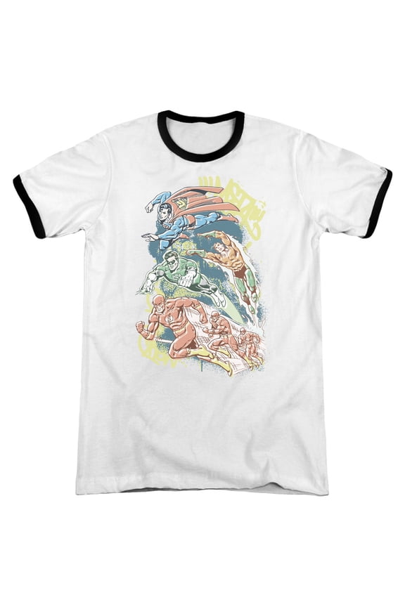 DC Comics Halftone League Adult Ringer T-Shirt White/Black