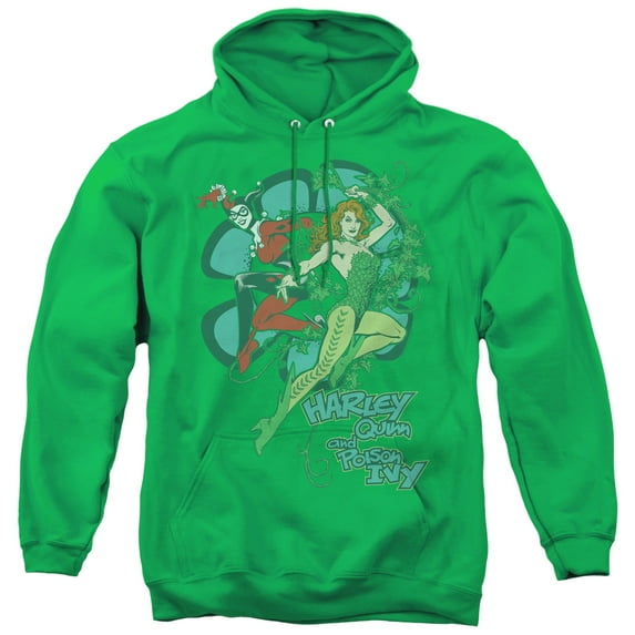 DC Comics Harley And Ivy Adult Pullover Hoodie Sweatshirt Kelly Green