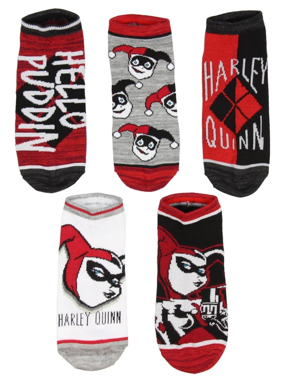 DC Comics Harley Quinn Adult Character Themed Designs 5 Pack Mix and Match No Show Ankle Socks