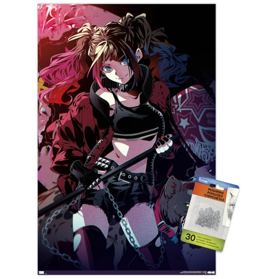 DC Comics - Harley Quinn Anime - Hyena Wall Poster with Pushpins, 14.725" x 22.375"