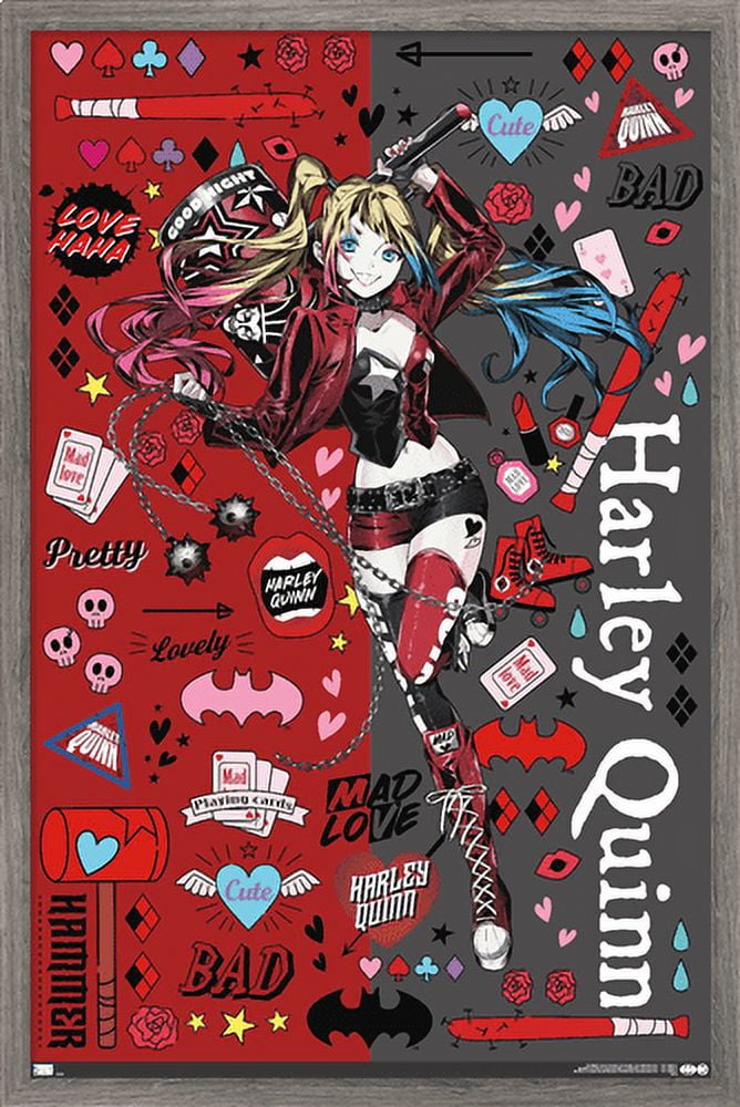 DC Comics - Harley Quinn Anime - Icons Wall Poster, 22.375" x 34", Framed