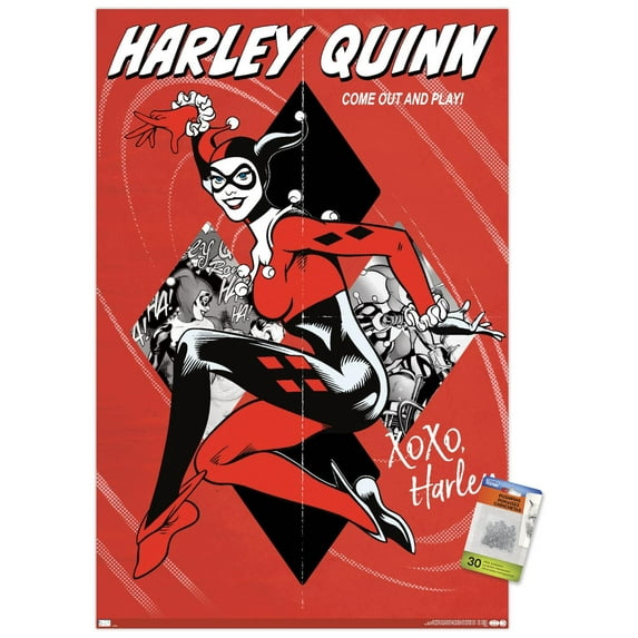 DC Comics - Harley Quinn - Come Out And Play Wall Poster with Pushpins, 22.375" x 34"