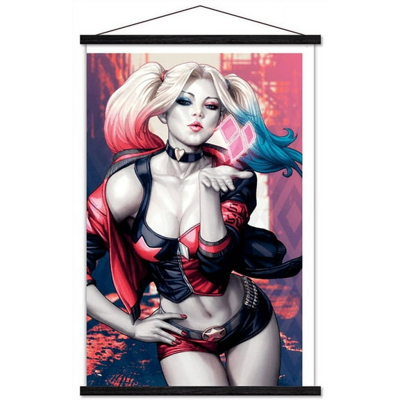 DC Comics - Harley Quinn - Kiss Wall Poster with Wooden Magnetic Frame, 22.375" x 34"