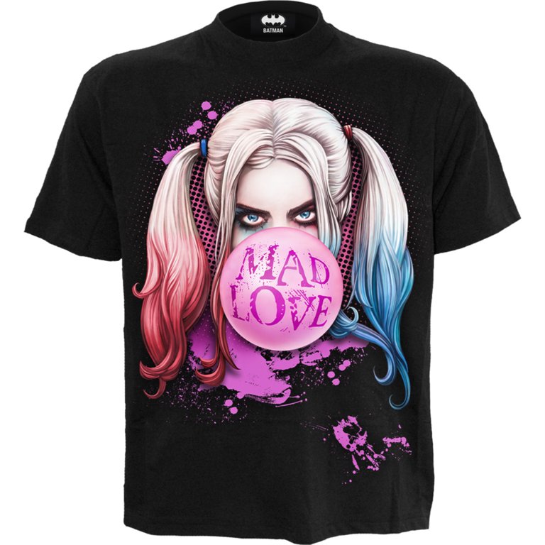 Harley Quinn Adult Black Front Back Warning T-Shirt DC Harley Quinn Adult Black Front Back Warning T-Shirt DC