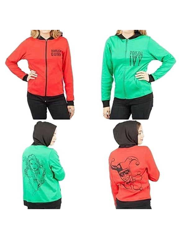 Harley Quinn & Poison Ivy Reversible Junior Women's Hoodie Jacket (2XL)