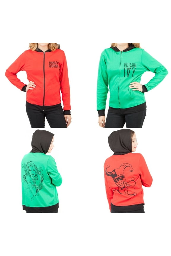 DC Comics Harley Quinn & Poison Ivy Reversible Womens Hoodie Jacket S