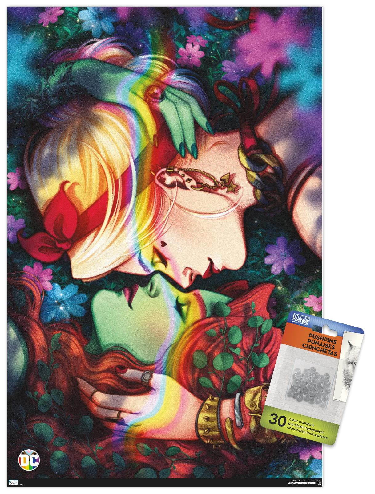 DC Comics - Harley Quinn and Poison Ivy Pride Wall Poster with Push Pins, 14.725" x 22.375"