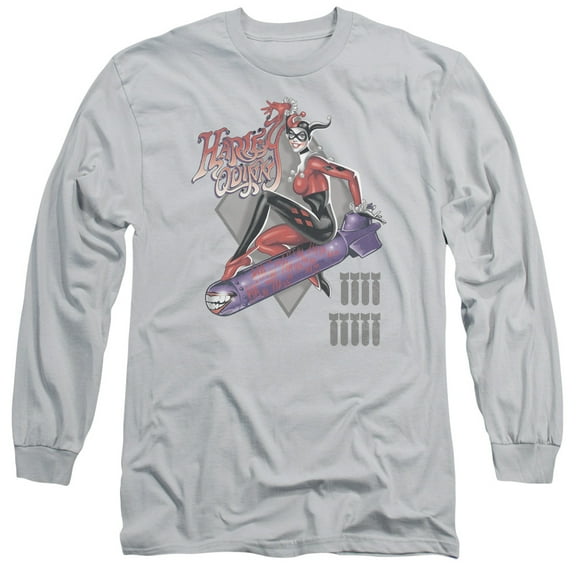 DC Comics Harleys The Bomb Long Sleeve Adult 18/1 T-Shirt Silver