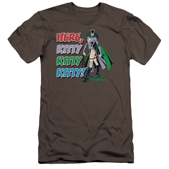 DC Comics Here Kitty Premium Canvas Adult Slim Fit 30/1 T-Shirt Charcoal