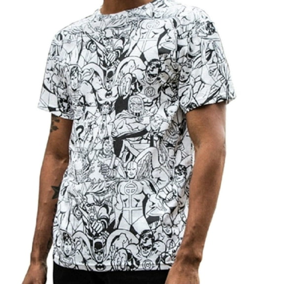 DC Comics Heroes All-Over Print Men's T-Shirt White Short Sleeve