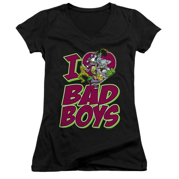 DC Comics I Heart Bad Boys Junior Women's V-Neck T-Shirt Black