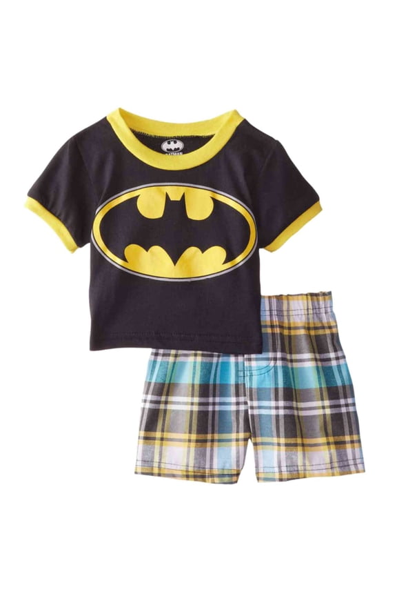 Infant Boys 2 Piece Batman T-Shirt & Plaid Shorts Set 6-9m