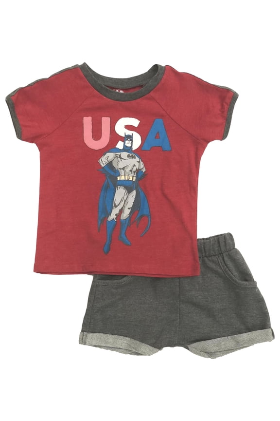 DC Comics Infant & Toddler Boys Outfit Red USA Batman T-Shirt & Shorts Set 18m