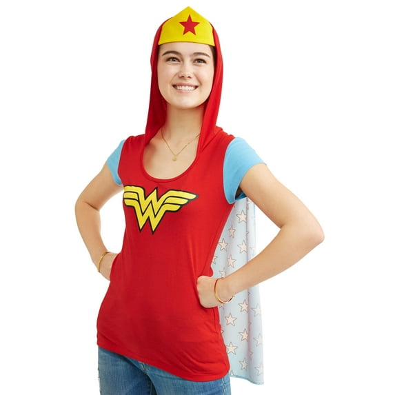 DC Comics Juniors' Harley Quinn Lightweight Hooded Cosplay Tee With Removable Cape