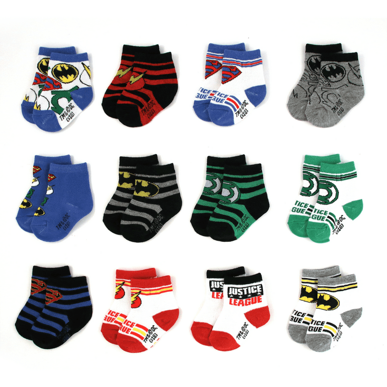 DC Comics Justice League Baby Socks for Boys 0 6 months 6 12 Months and 12 24 Months 12 Pack