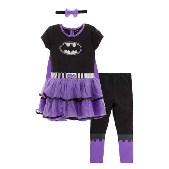 DC Comics Justice League Batgirl Toddler Girls Tulle Costume Dress Leggings Cape and Headband 4 Piece Set Newborn to Big Kid