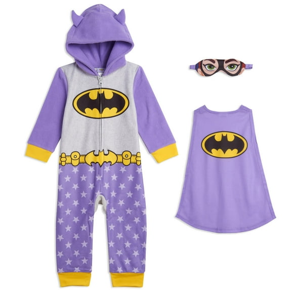 DC Comics Justice League Batgirl Toddler Girls Zip Up Costume Pajama Coverall and Cape Toddler to Little Kid