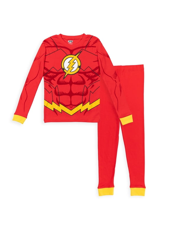 Justice League Batman Big Boys Long Sleeve Pajama Shirt & Pant Set Black / White 10-12