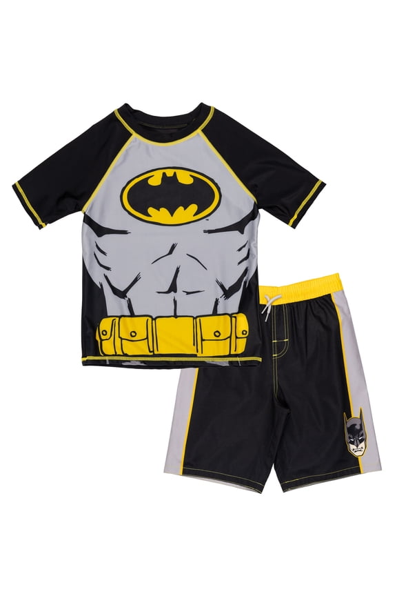 Justice League Batman Big Boys Rash Guard and Swim Trunks Outfit Set Little Kid to Big Kid
